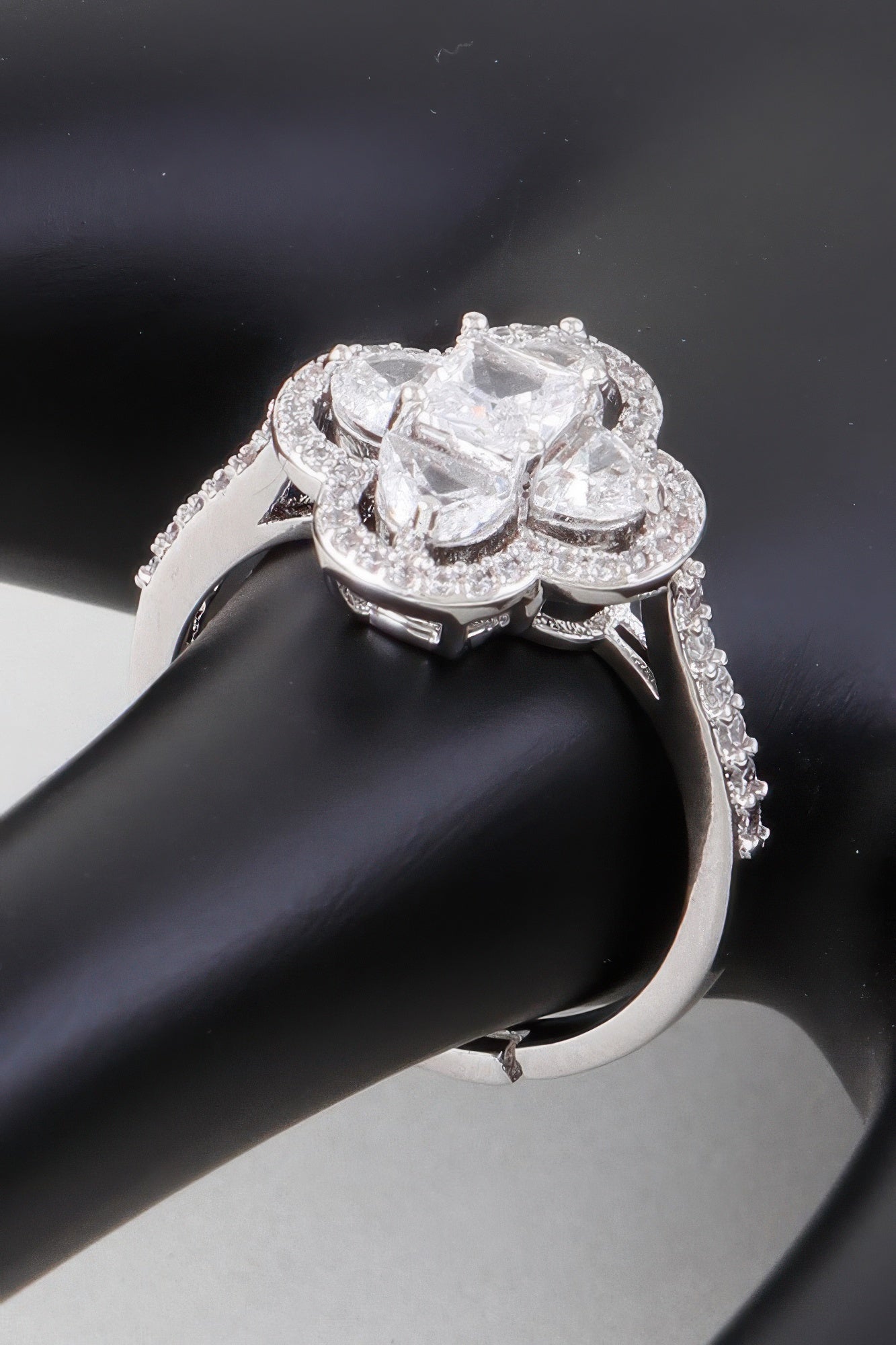 Cubic Jeweled Clover Ring
