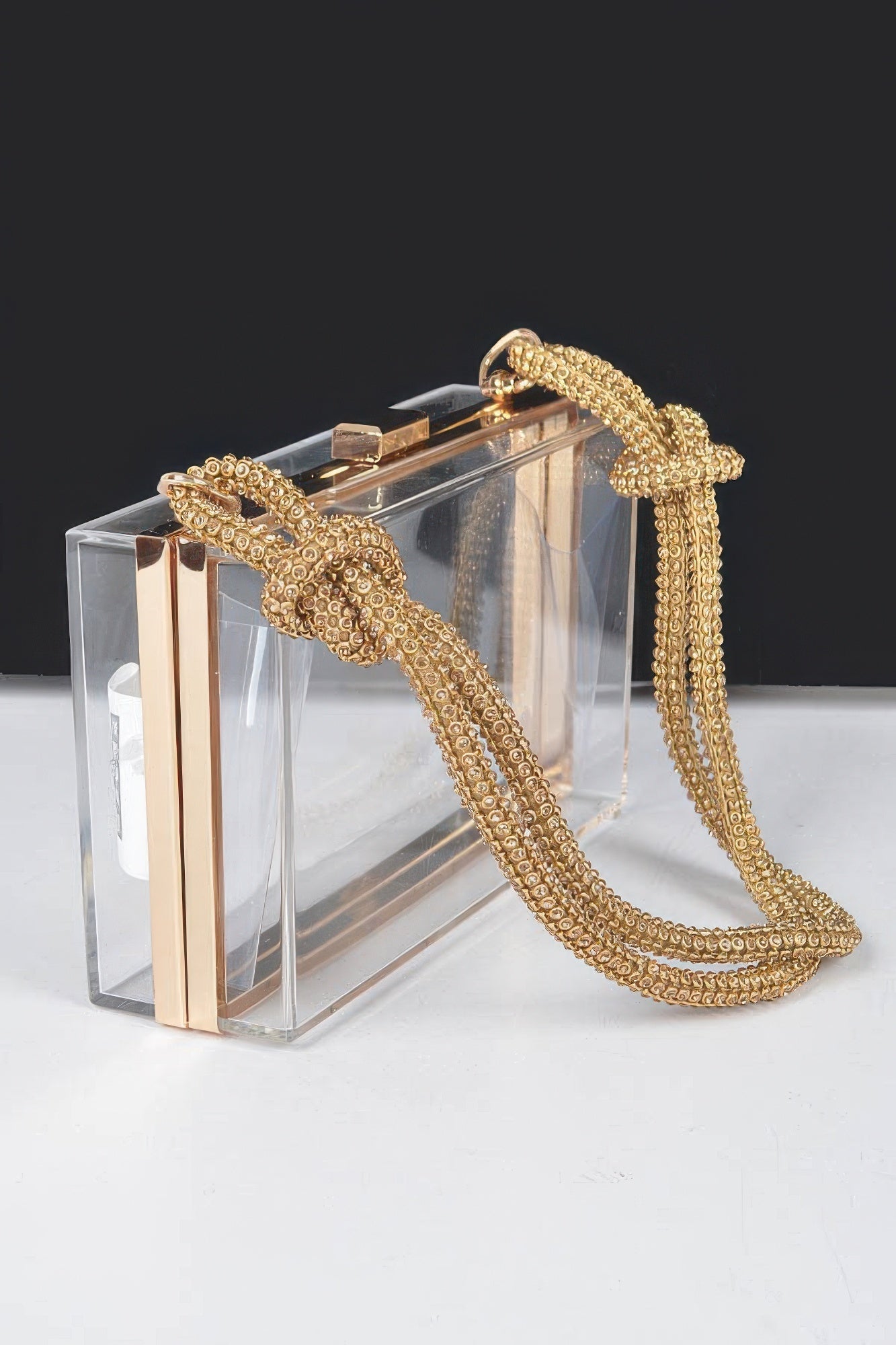 Clear Case Clutch W/rhinestone Handle