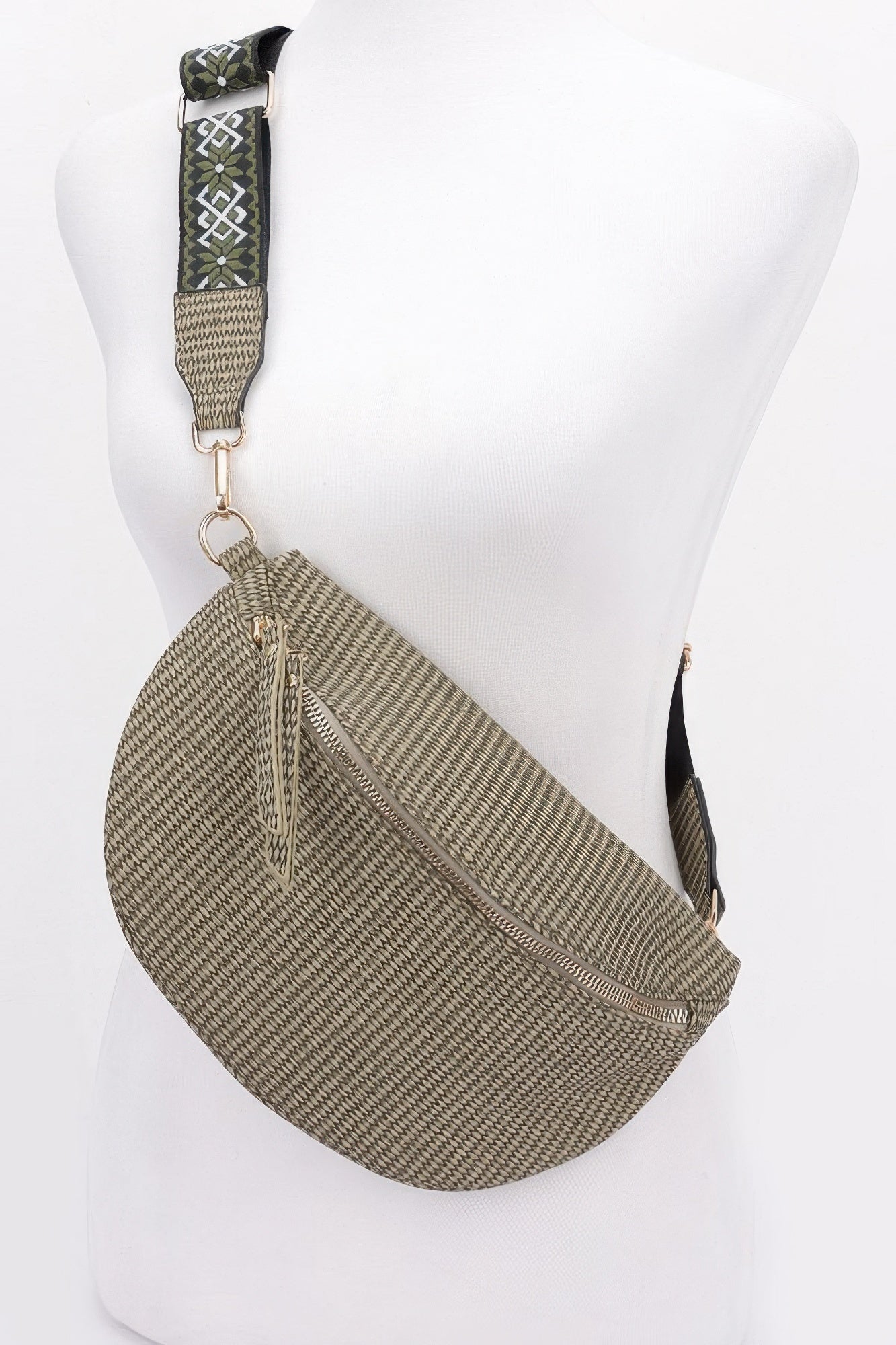 Faux Leather Fanny Pack withMulti Color Strap