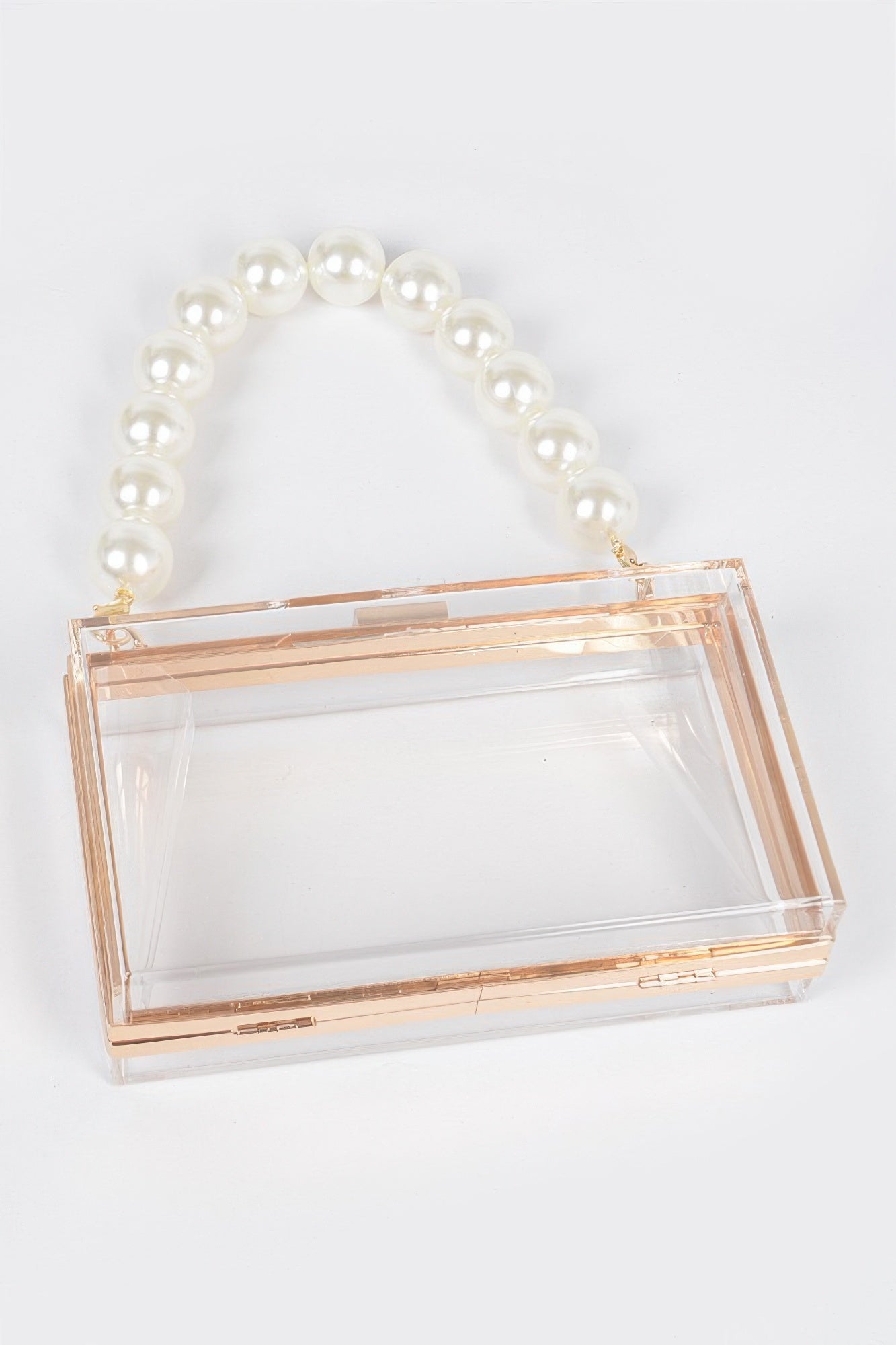 Pearl Handle Transparent Frame Clutch