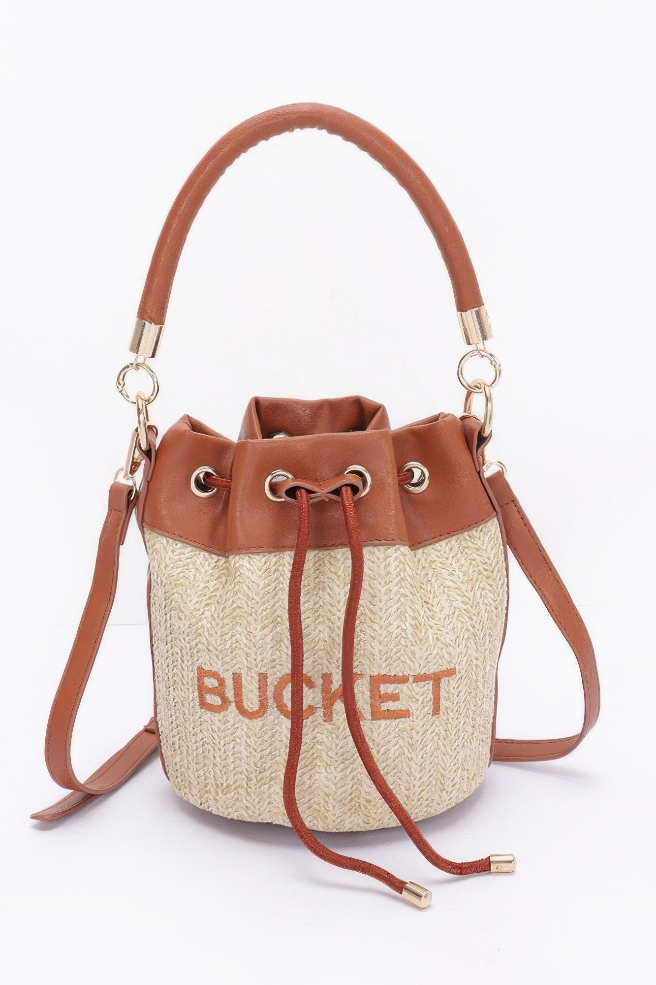 Faux Straw Bucket Bag