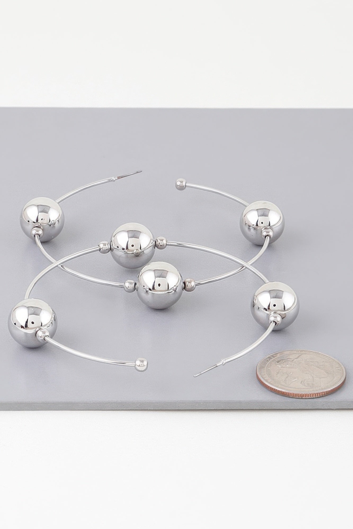 Triple Shiny Bead Hoop Earrings