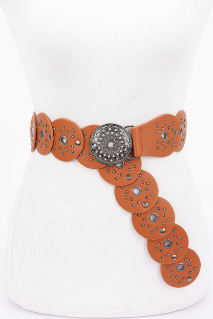Multi Metal Round Pu Vintage Belt