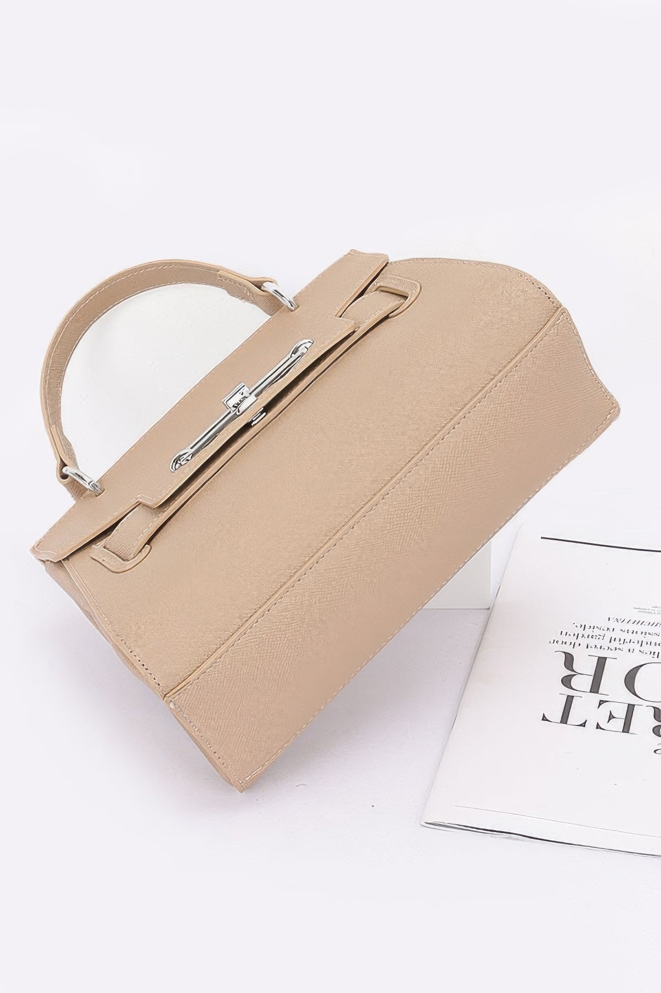 Faux Leather Top Handle Flap Bag