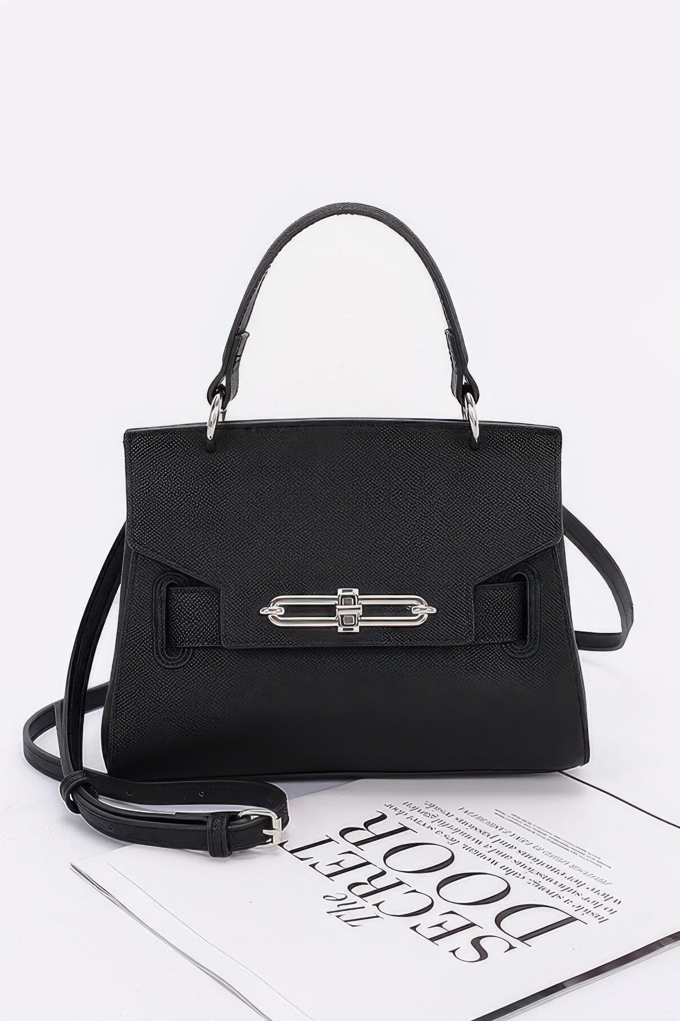 Faux Leather Top Handle Flap Bag