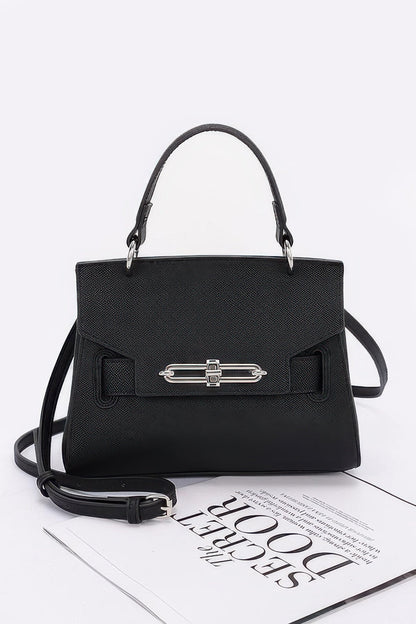 Faux Leather Top Handle Flap Bag
