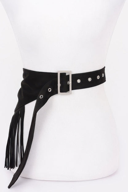 Faux Suede Fringe Belt