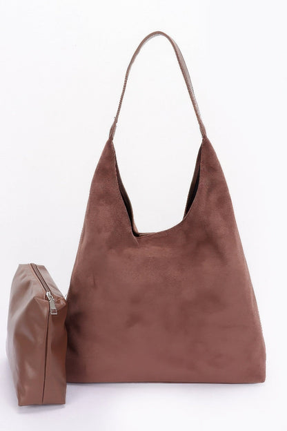 Faux Suede Bindle Bag withPouch