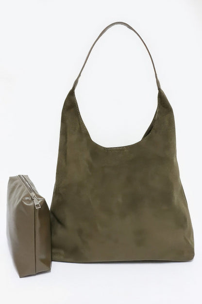 Faux Suede Bindle Bag withPouch