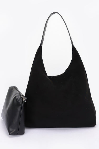 Faux Suede Bindle Bag withPouch