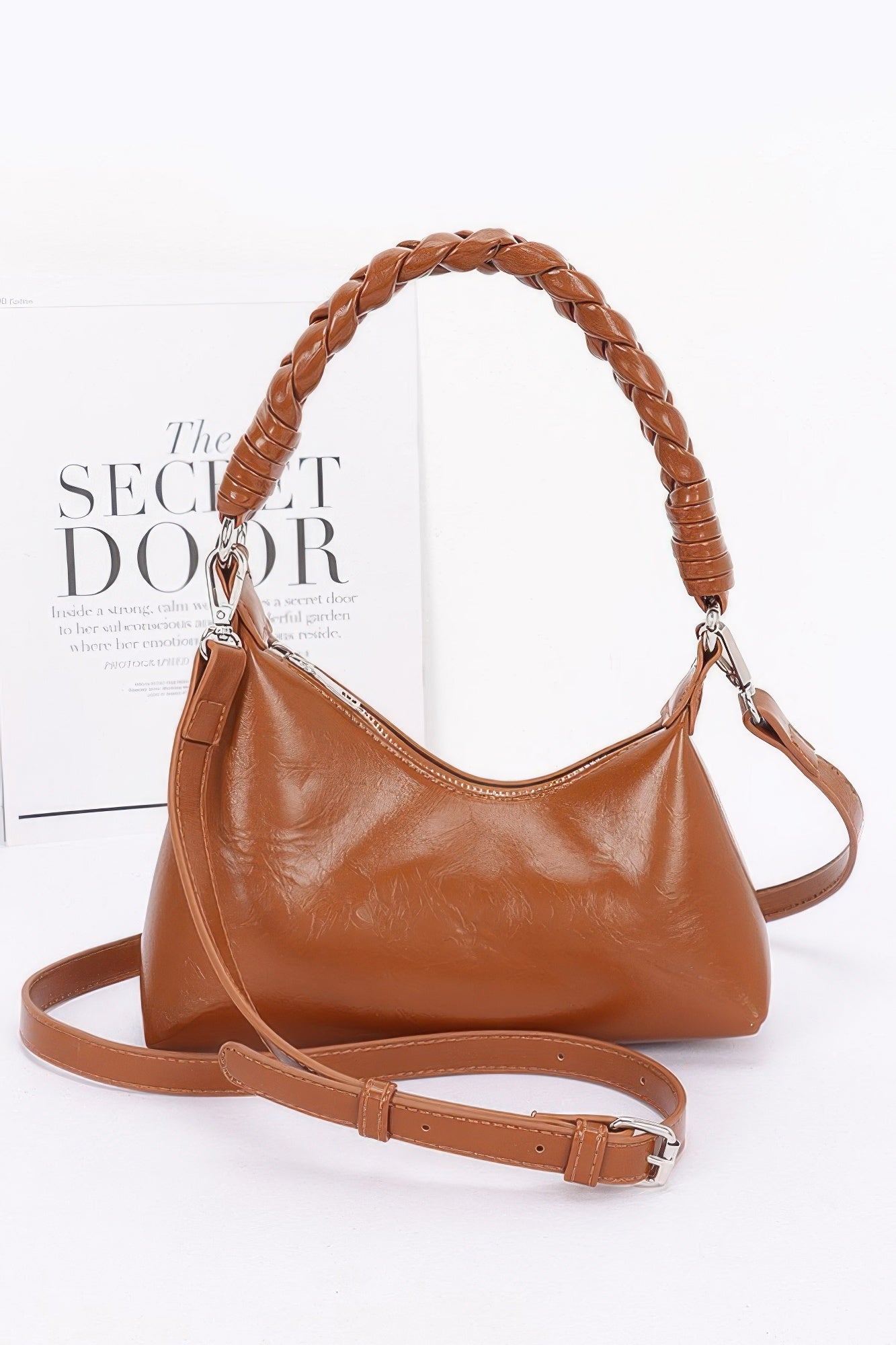 Faux Leather Braided Strap Shoulder Bag