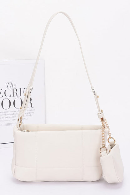 Quilted Faux Leather Shoulder Bag withAirpod Bag
