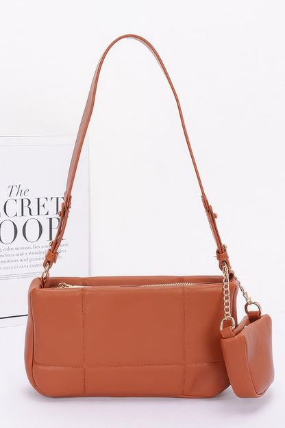 Quilted Faux Leather Shoulder Bag withAirpod Bag