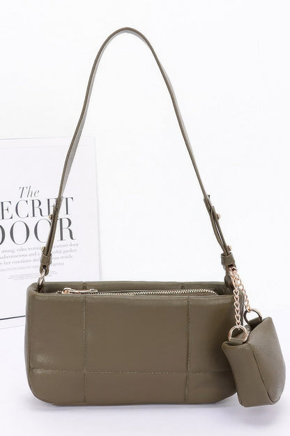Quilted Faux Leather Shoulder Bag withAirpod Bag
