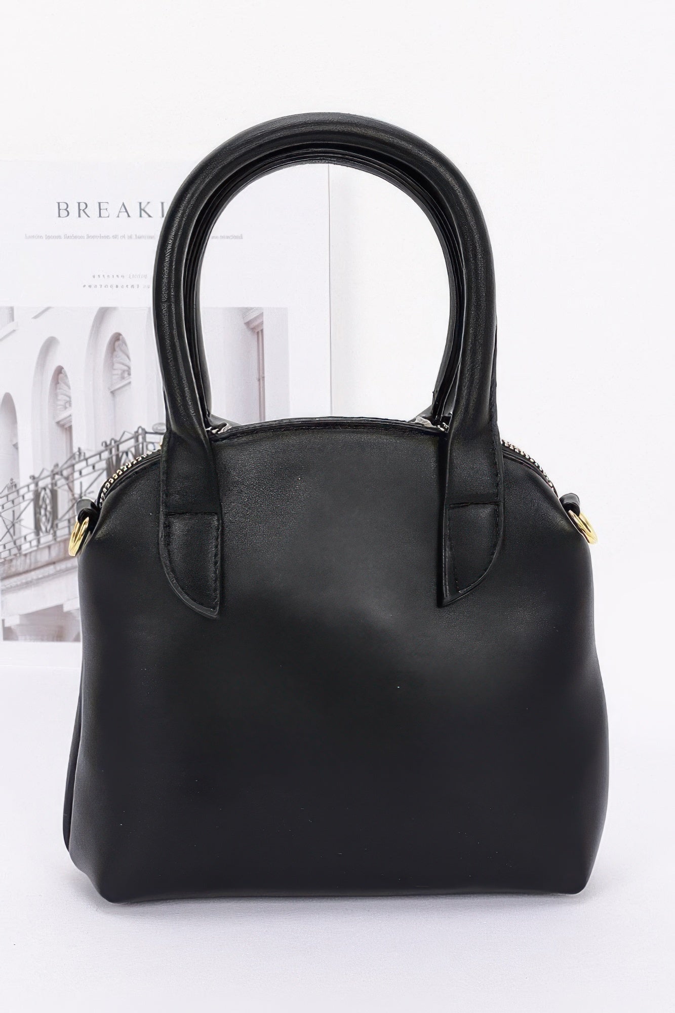 Faux Leather Shirt Style Top Handle Bag