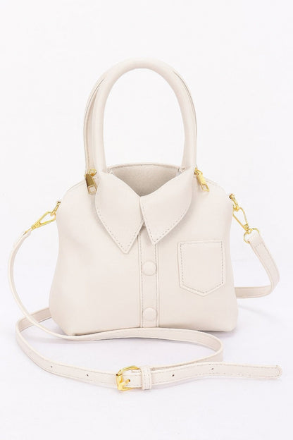 Faux Leather Shirt Style Top Handle Bag