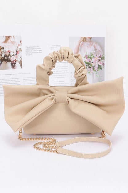Nylon Top Handle Bag With Bow Front Clutch