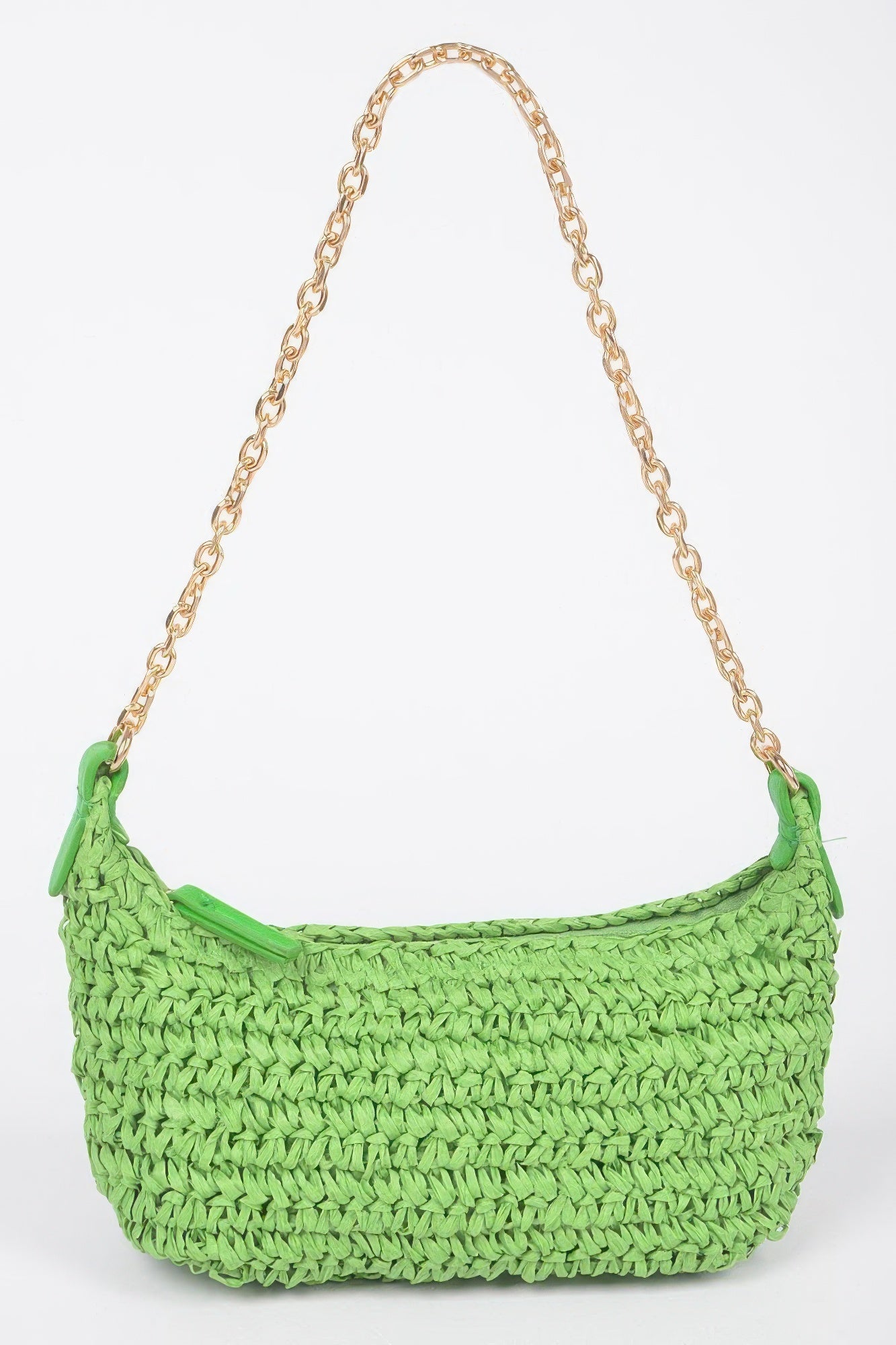 Faux Straw Zip Chain Shoulder Clutch