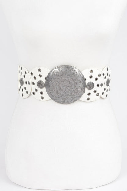 Faux Leather Multi Eyelet Round Western Belt