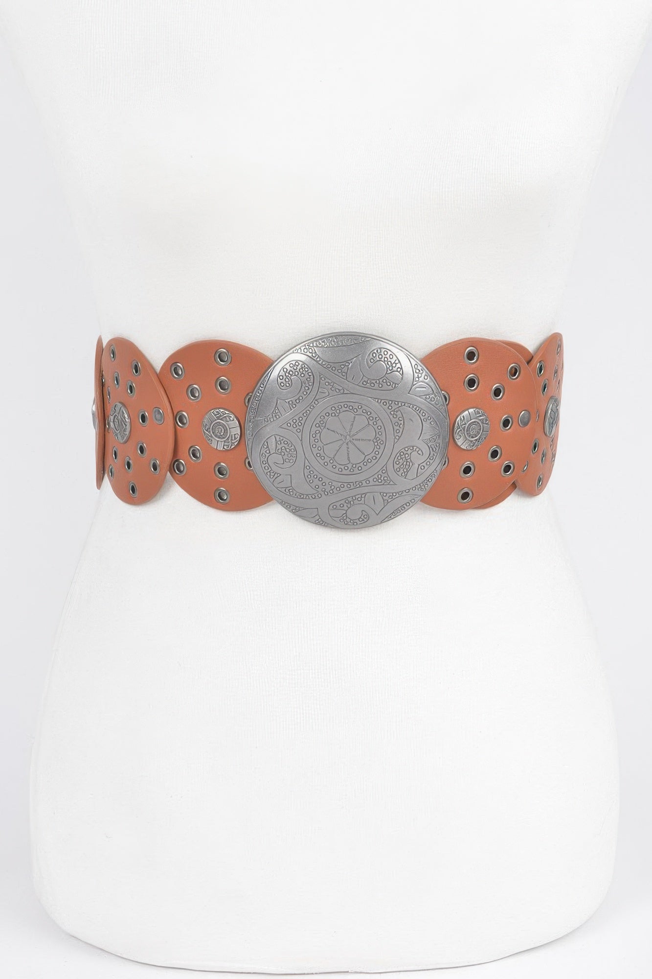 Faux Leather Multi Eyelet Round Western Belt
