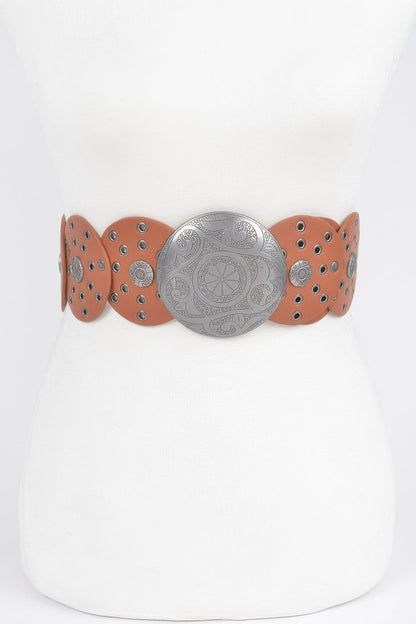 Faux Leather Multi Eyelet Round Western Belt