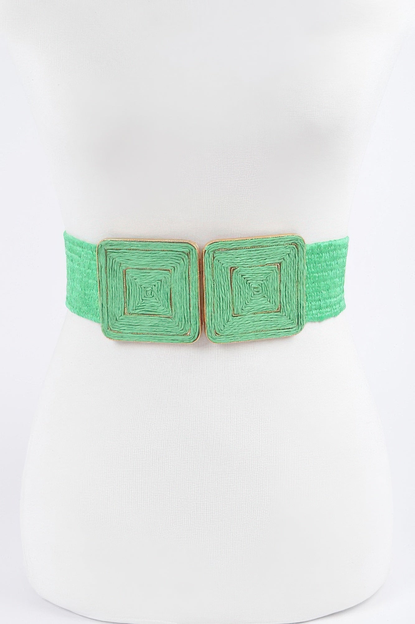 Faux Straw Two Buckle Elastic Belt