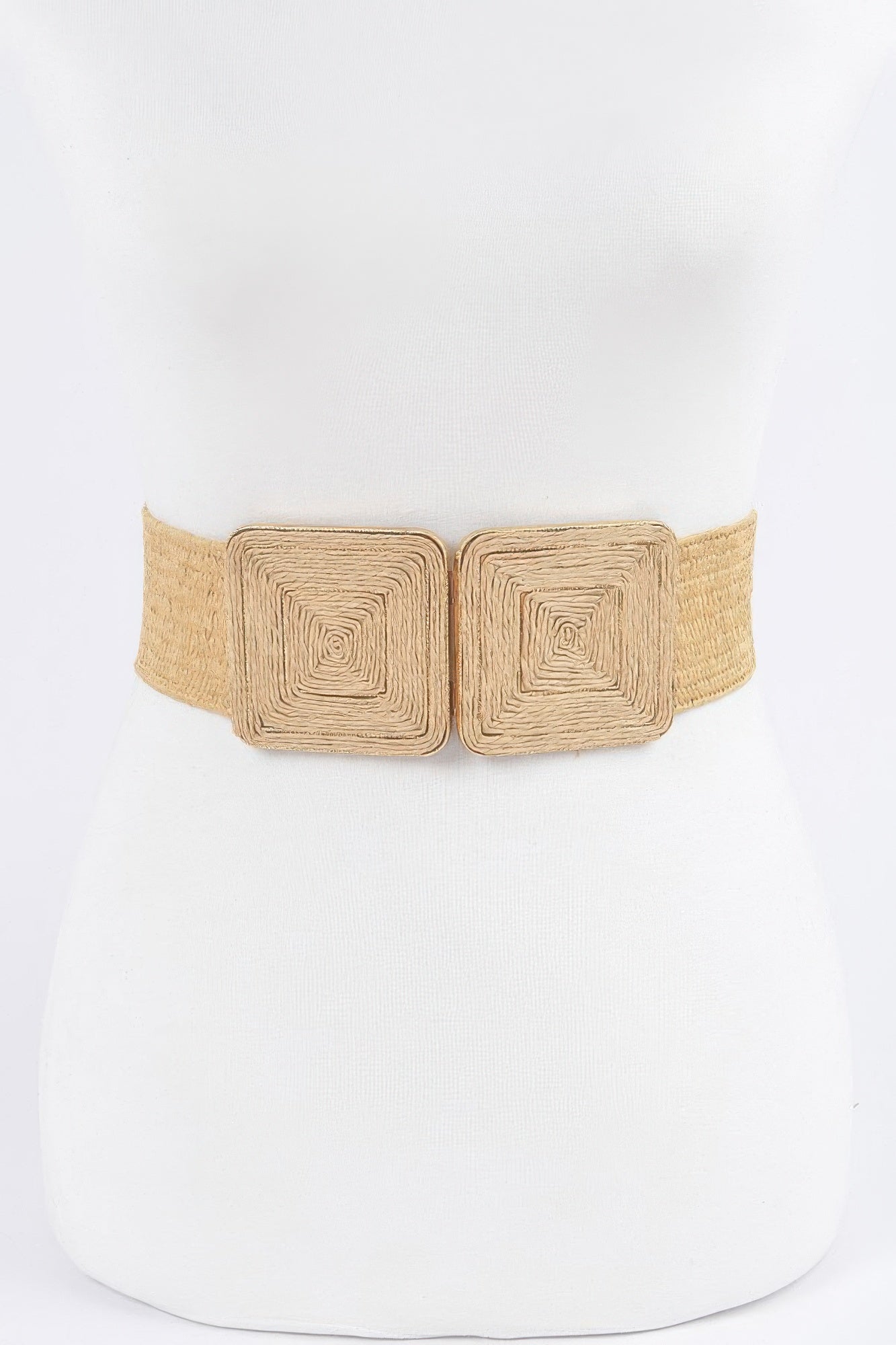 Faux Straw Two Buckle Elastic Belt