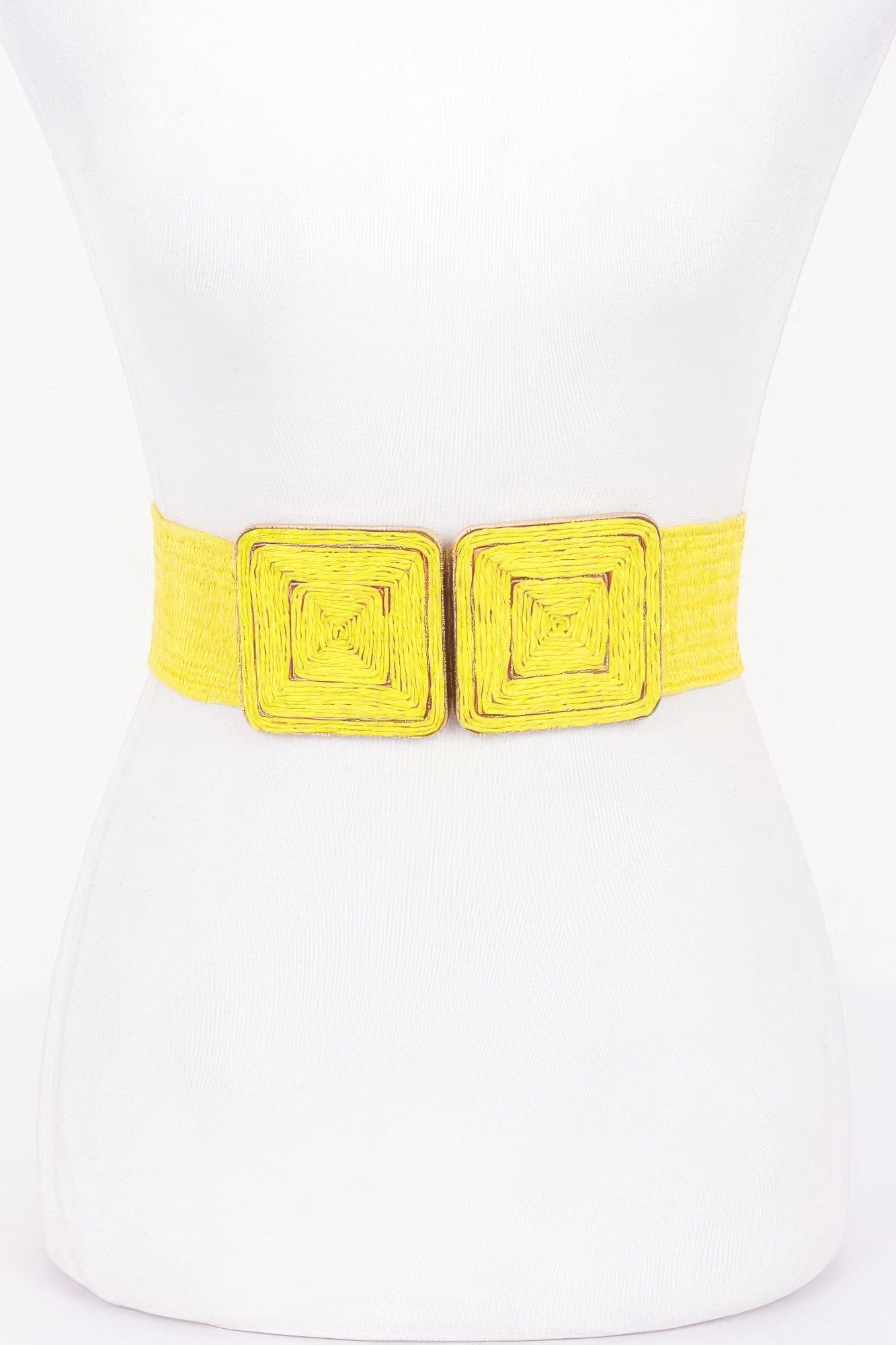 Faux Straw Two Buckle Elastic Belt