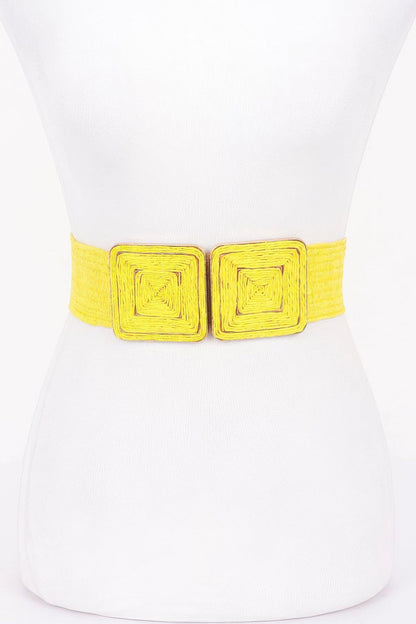 Faux Straw Two Buckle Elastic Belt