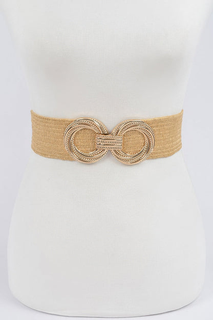 Metal Oo Buckle Plus Size Stretch Straw Belt