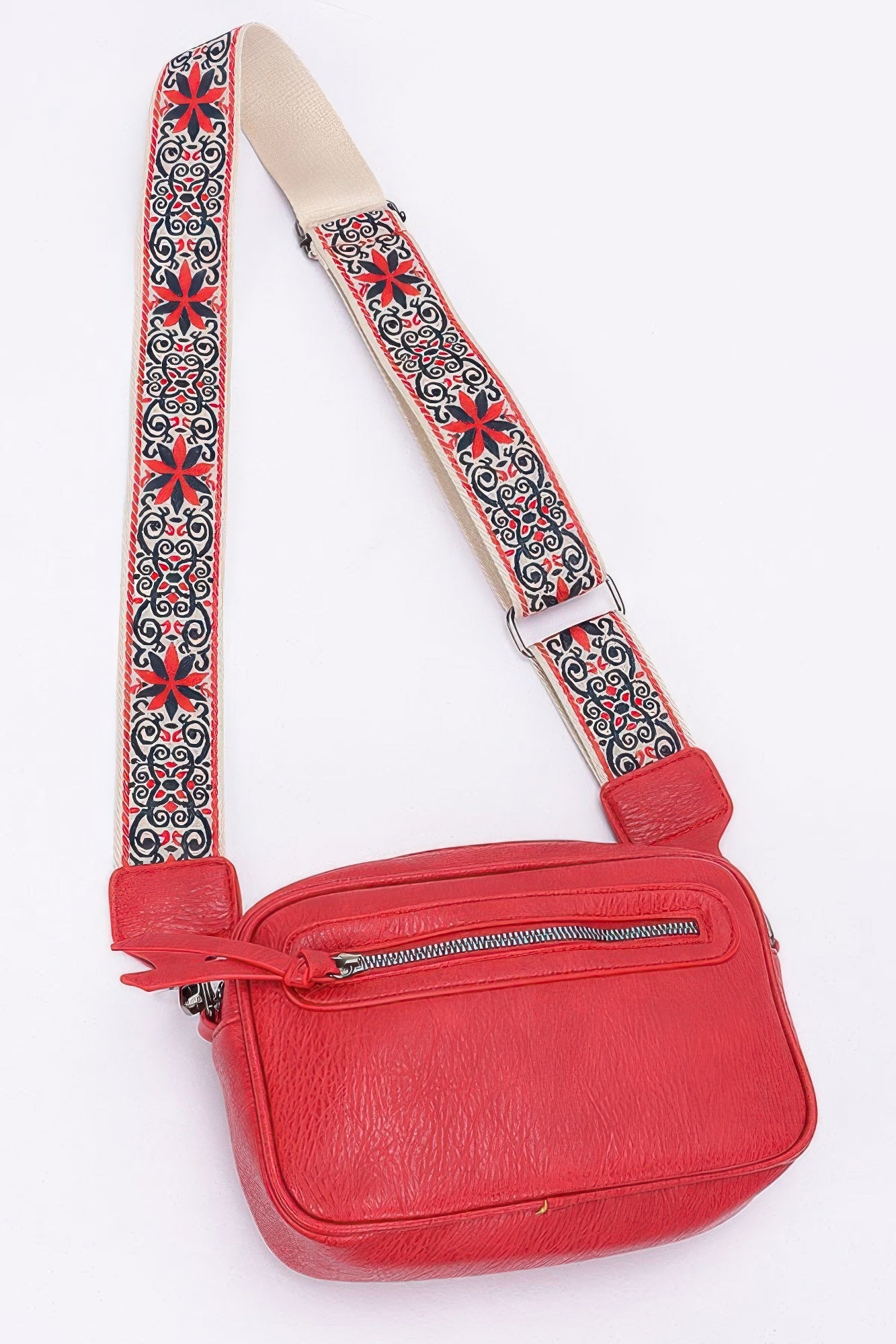Faux Leather Camera Bag W/multi Color Strap