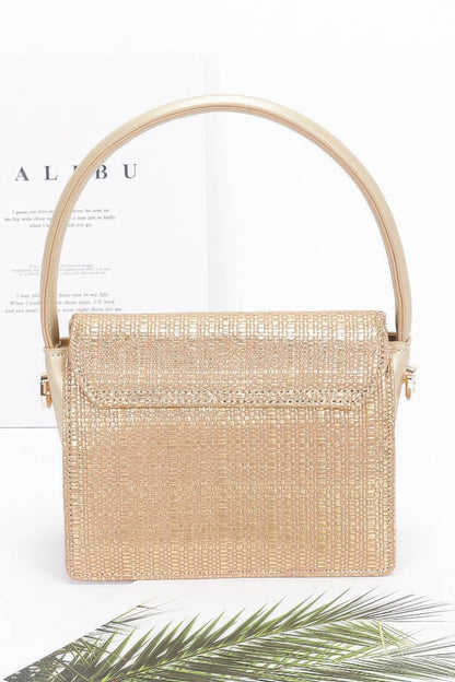 Metallic Faux Straw Top Handle Bag
