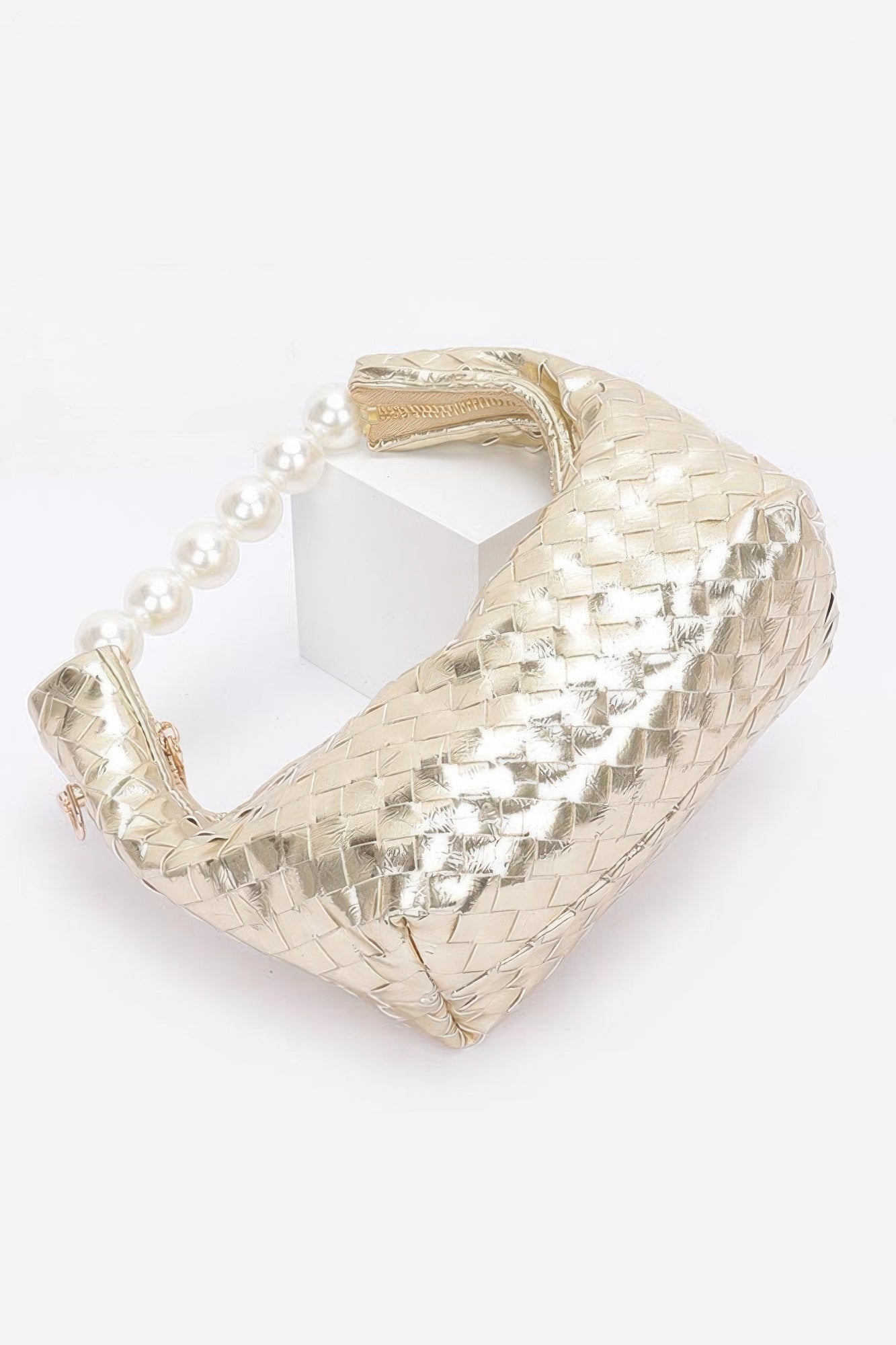 Metallic Braided Pearl Handle Bag