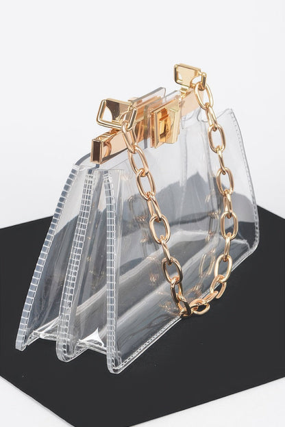 Transparent Double Pocket Chain Handle Clutch