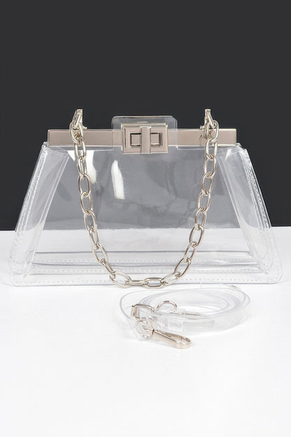 Transparent Double Pocket Chain Handle Clutch