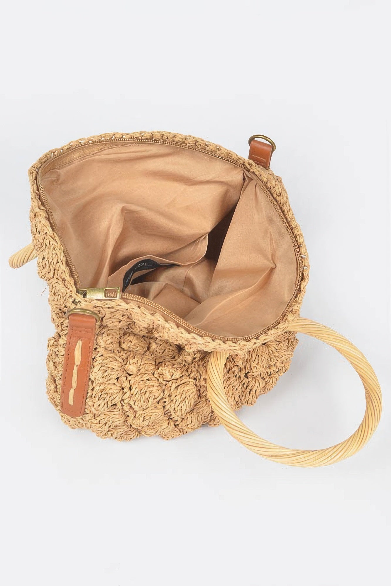 Faux Straw Round Wood Handle Bag