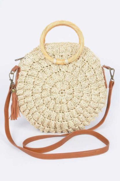 Faux Straw Round Wood Handle Bag