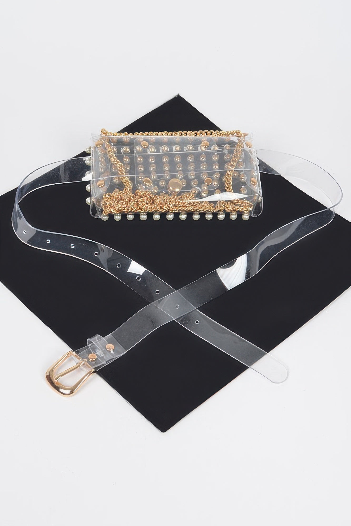 Rhinestone Clear Belt Bag W/chain