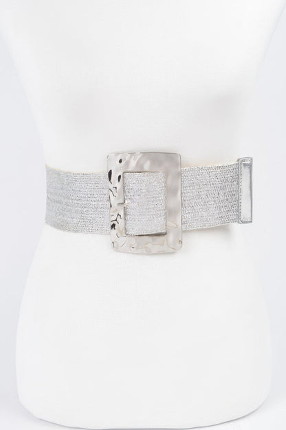 Rectangle Metal Buckle Stretch Straw Belt
