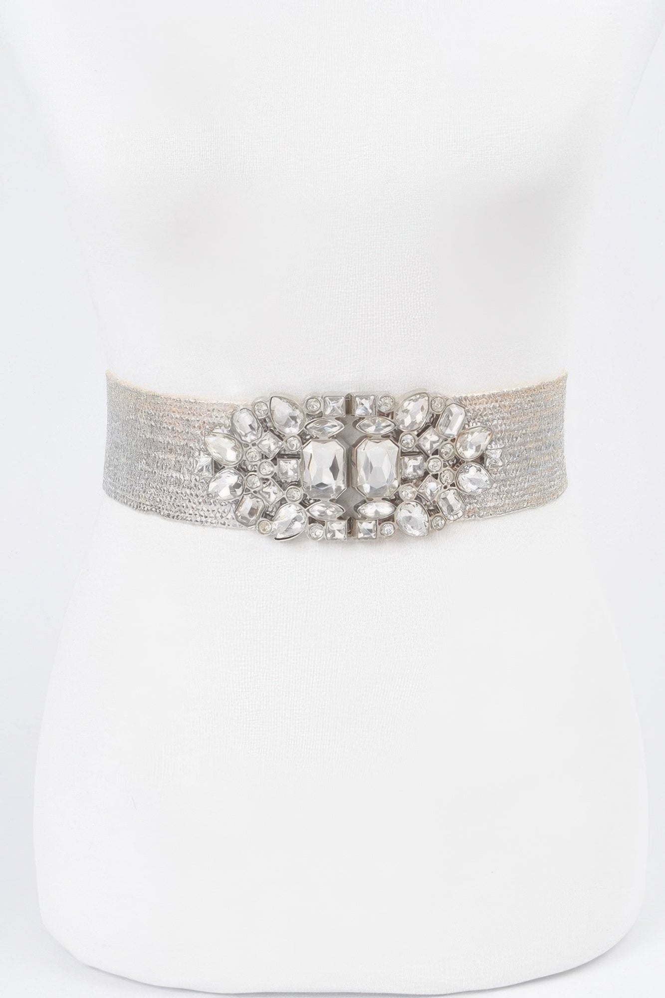Multi Stone Metallic Straw Stretch Belt