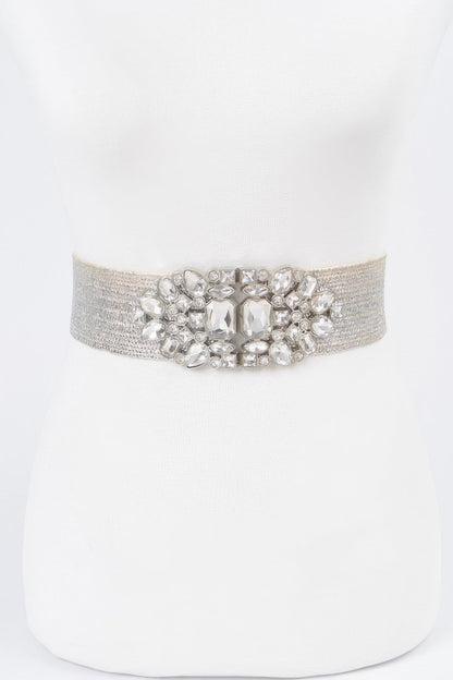 Multi Stone Metallic Straw Stretch Belt