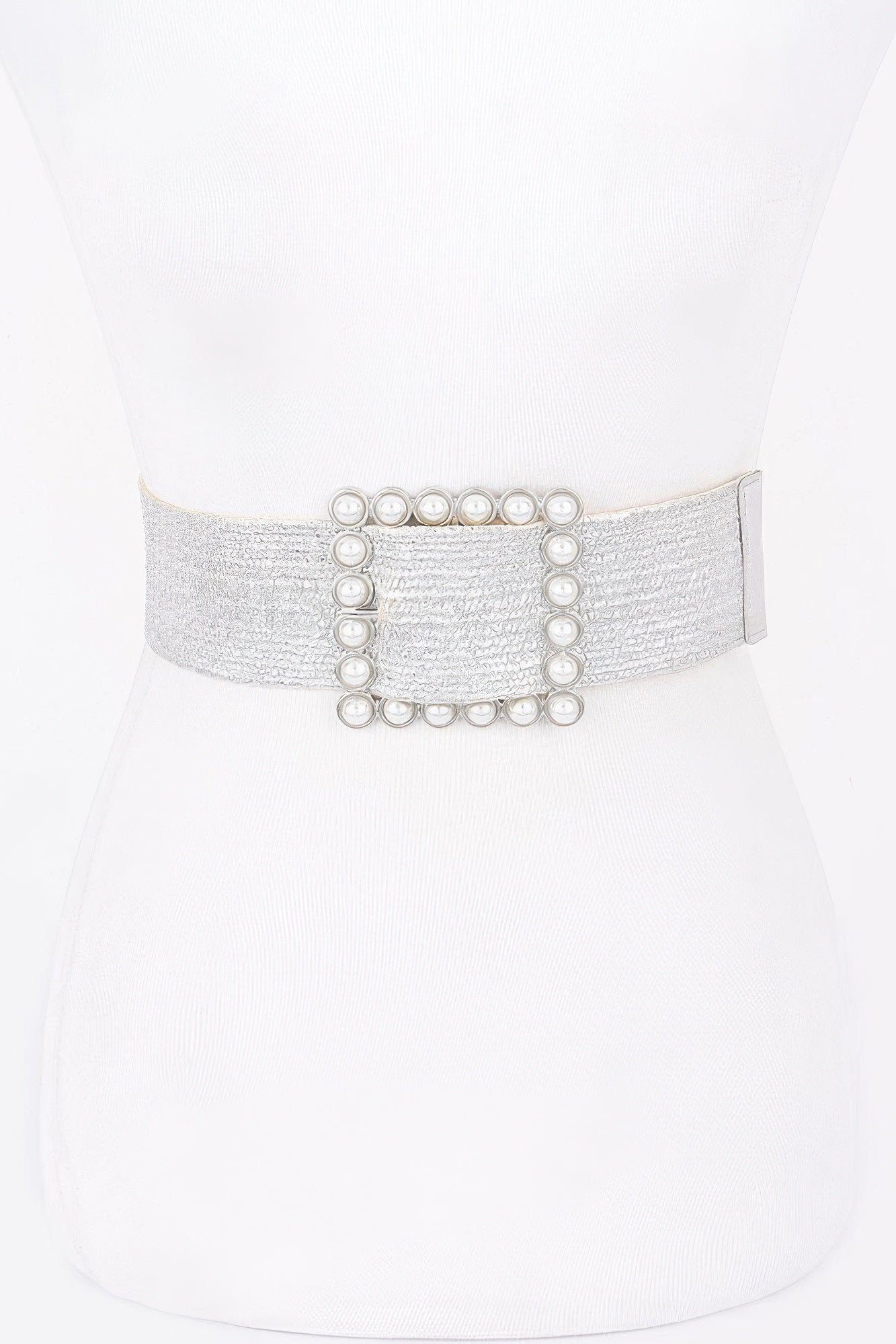 Wide Pearl Buckle Elastic Belt