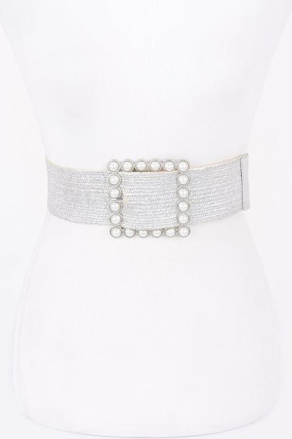Wide Pearl Buckle Elastic Belt