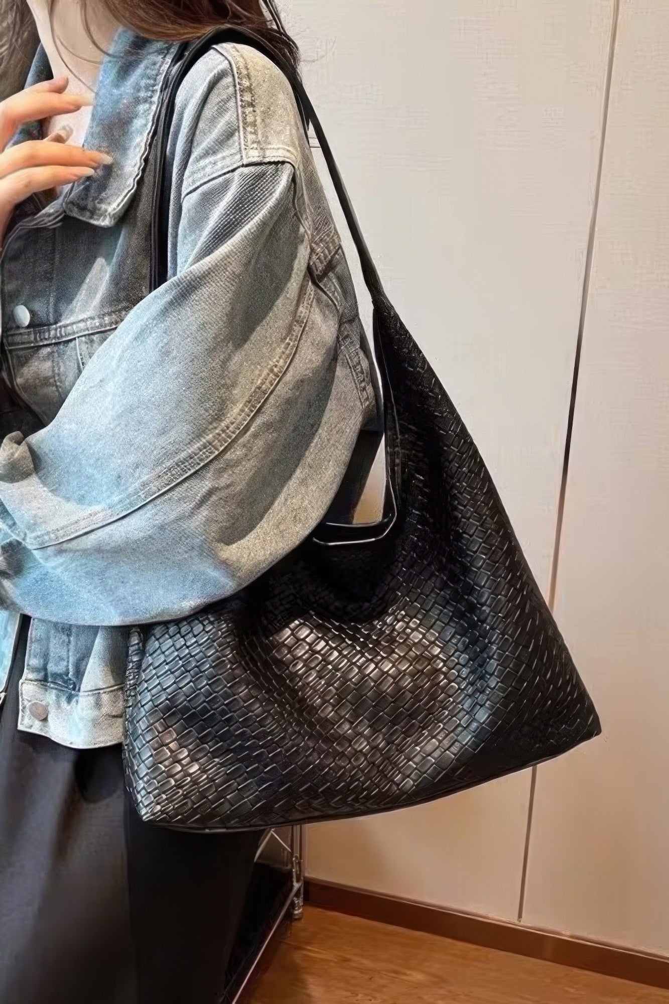 Embossed Faux Leather Shoulder Bag
