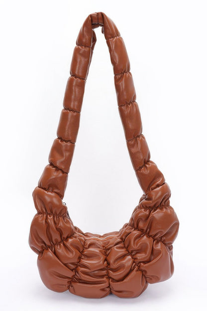Pleated Faux Leather Crossbody Bag