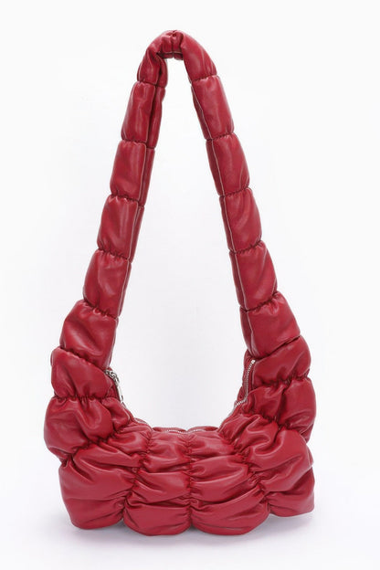Pleated Faux Leather Crossbody Bag