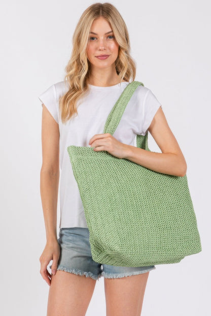 Solid Crochet Straw Bag