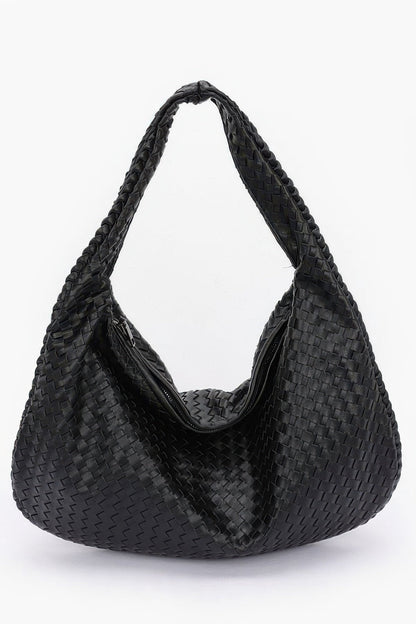 Faux Leather Braided Shoulder Bag