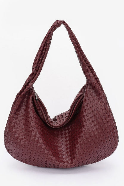 Faux Leather Braided Shoulder Bag