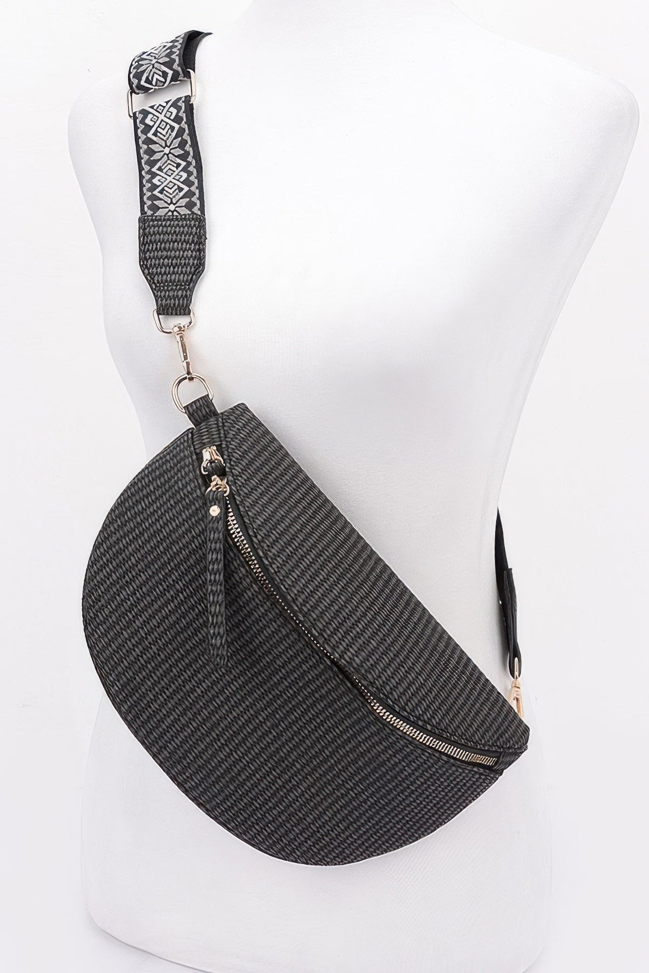 Faux Leather Fanny Pack withMulti Color Strap